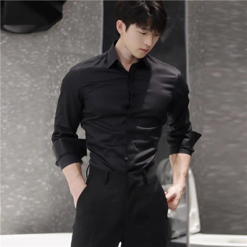 Spring/Autumn Rogue Chic Concealed Placket Shirt for Men Long Sleeve Light Business Formal Suit Inner Wear Hidden Button Shirt