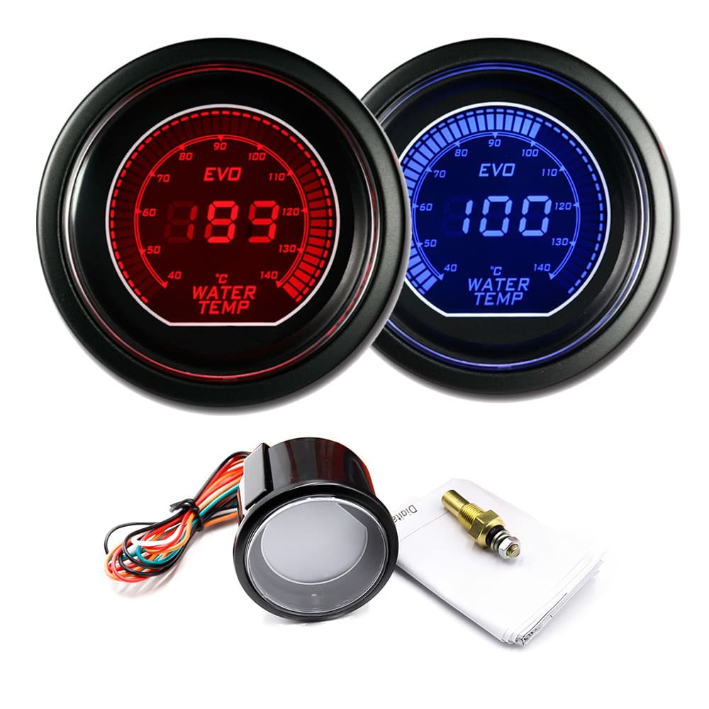 eBay Car Modification 52mm 12V Universal LED Blue Red Light EVO LCD Display Water Temperature Gauge