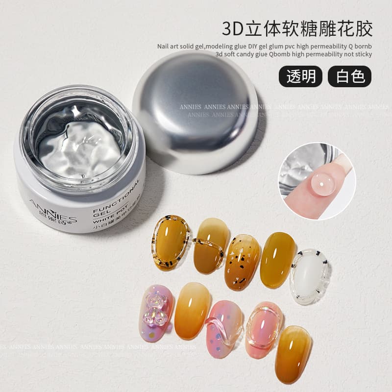 Ennis PVC Solid Gel 3D Stereo Soft Candy Carving Gel Model Transparent UV Gel Nail Art Gel for Line Drawing And Rhinestone Adhesive