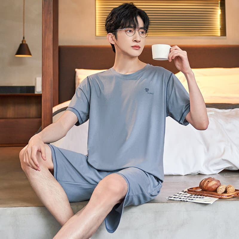 Men's Summer Sleepwear Modal Ice Silk Thin Short Sleeve Casual Plus Size Home Clothes Set Comfortable Breathable Outdoor