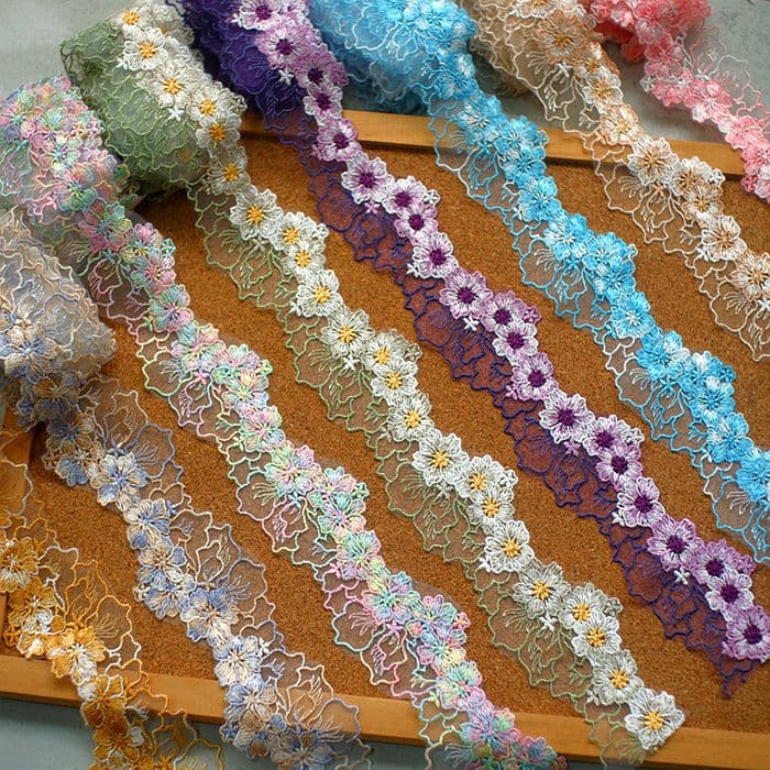 Fresh Flower Colored Mesh Embroidered Lace Trim DIY Garment Cheongsam Doll Clothing Hanfu Decorative Lace