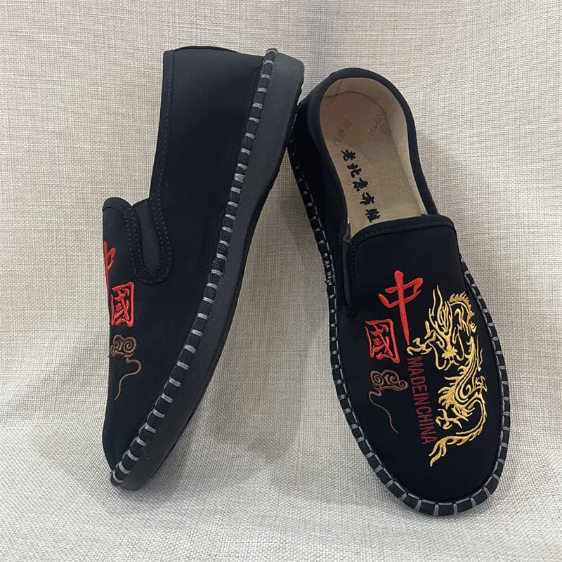 Old Beijing Handmade Embroidered Cloth Shoes with Lasagna Sole, Chinese Ethnic Style, Spring and Autumn Low-Top Breathable Soft Sole Men's Floral Shoes