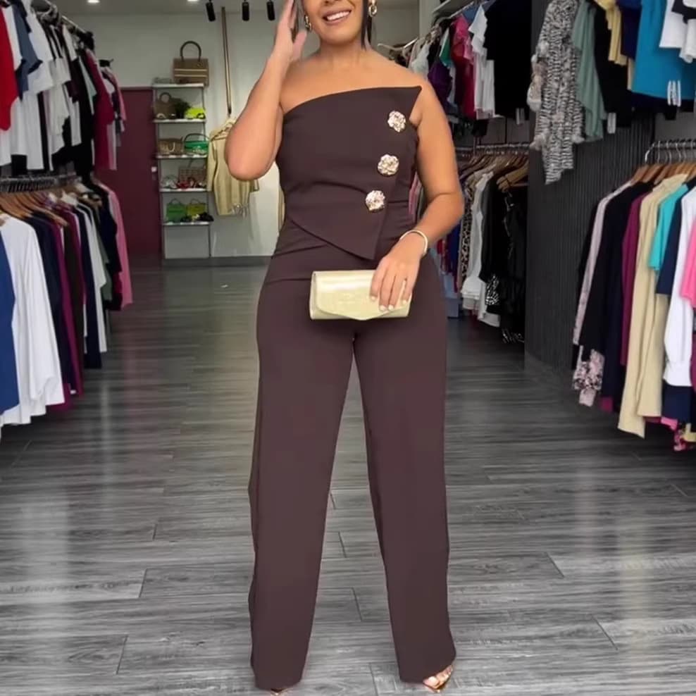 2026 Cross-border AliExpress Amazon Independent Station European and American Fashion Women's Sleeveless Button Jumpsuit Long Pants New