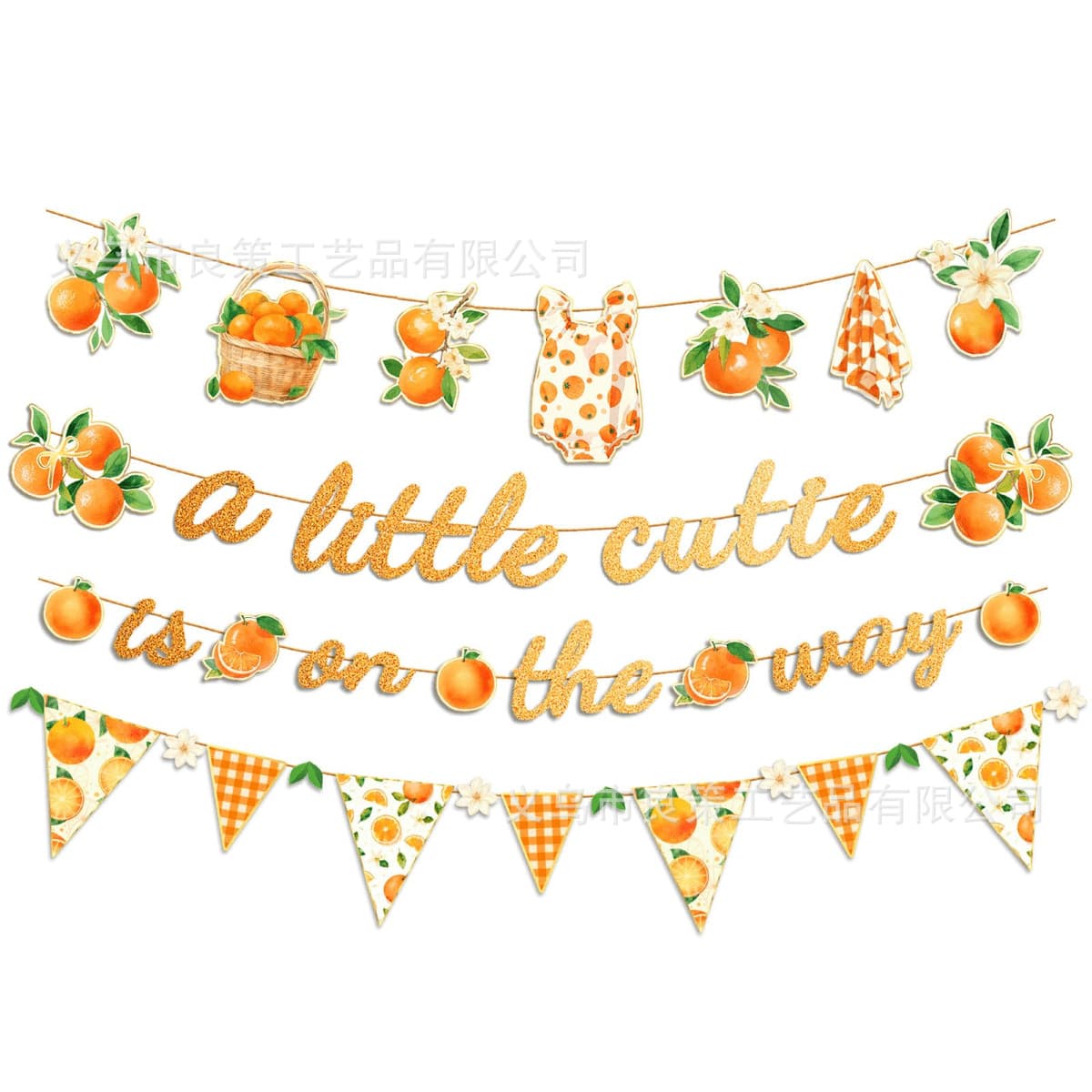 Glitter Letter Pull String, Citrus Baby Shower Gender Reveal Pennant Banner Party Decoration