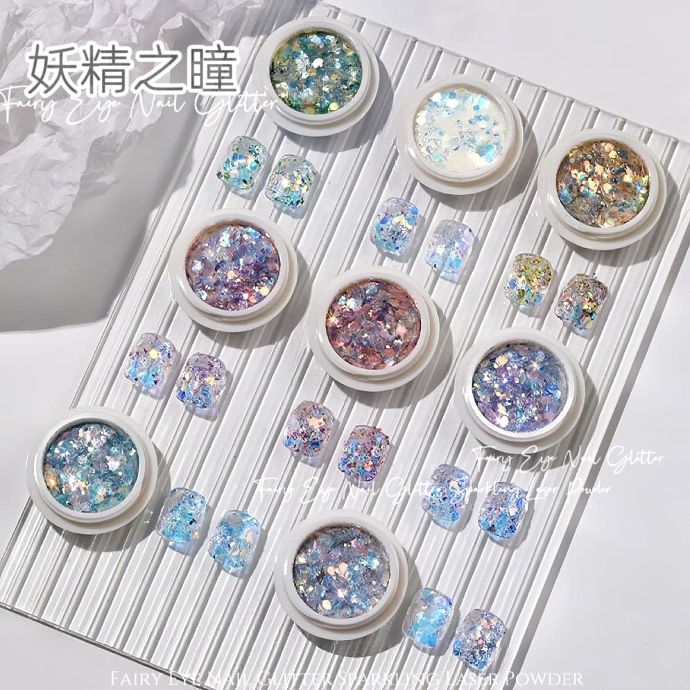 Fairy Eye Nail Art Glitter Sequins, Viral Hot-Selling Super Shiny Colorful Polygon Korean Glitter Flakes Crushed Diamond Sparkle Powder