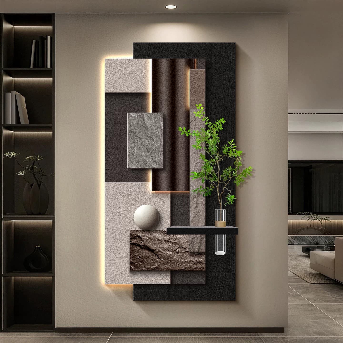 Modern Minimalist Abstract Geometric Hydroponic Decorative Painting for Living Room, Entryway, High-End Hydroponic Green Plant Corridor Mural