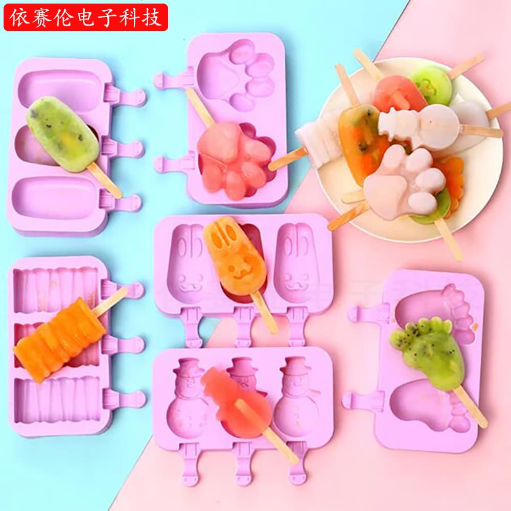 Homemade Cartoon Ice Cream Stick Popsicle Mold DIY New Style with Cover 3 Silicone Ice Cream Mold
