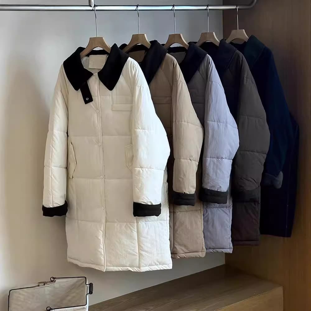 Corduroy Patchwork 2024 Winter New Loose Thick Warm Cotton Coat Mid-Length Jacket for Women Students