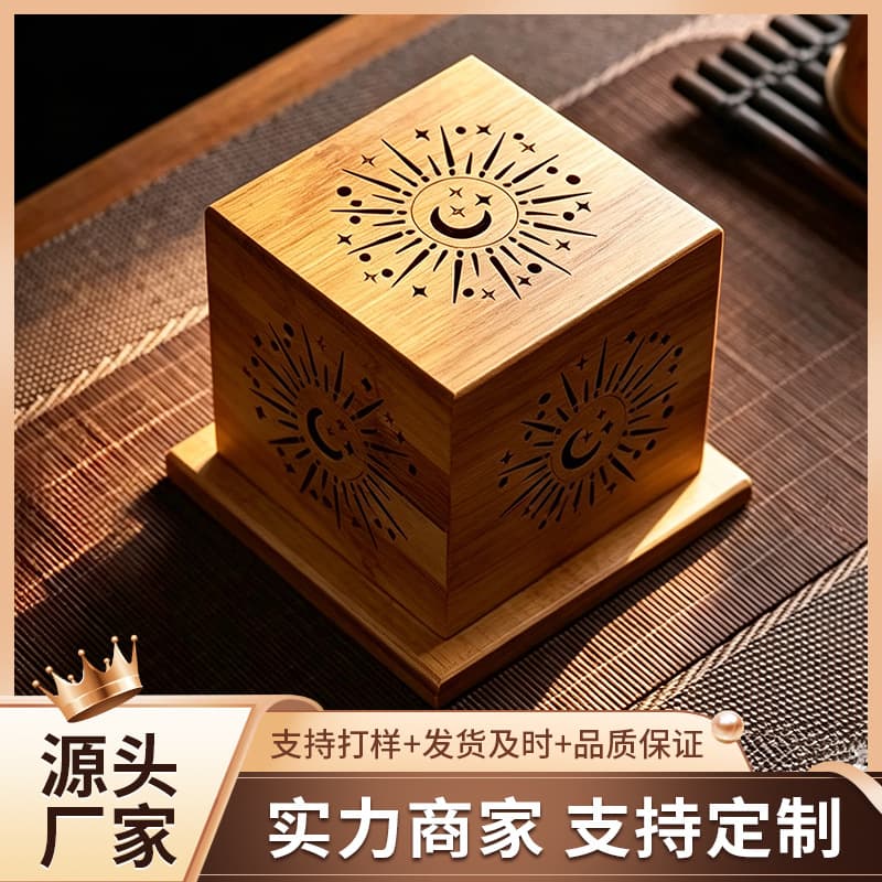 Geometric Pattern White Sage Incense Burner Crystal Censer Plate Bamboo Wood Chinese Style Sandalwood Box Hollow Incense Box Incense Holder Incense Stand