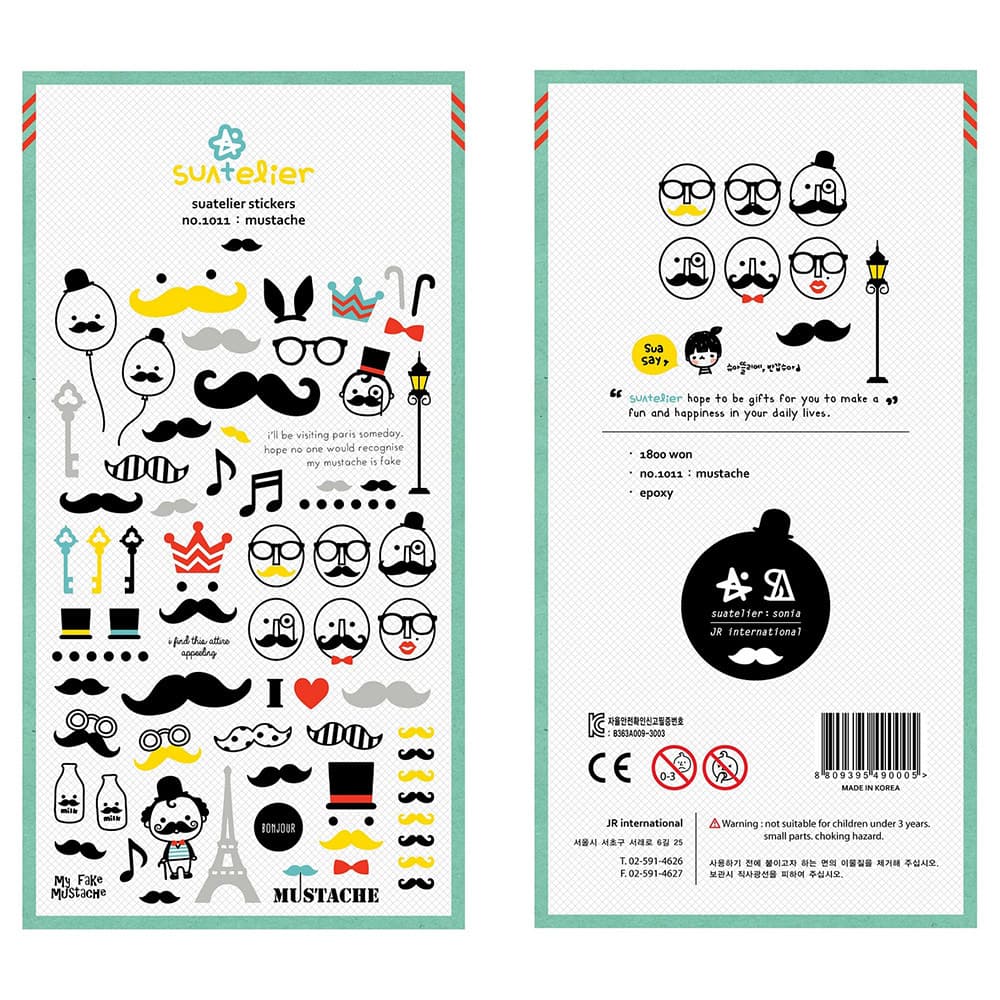 Cross-border Hongcaitang Korea suatelier Glasses 1011 Mustache Uncle Glitter Phone Hand Account Sticker