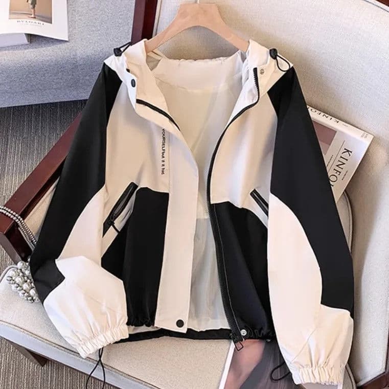 Girls' Outerwear Spring and Autumn 2025 New Hooded Color Block Windbreaker Middle and Large Kids Korean Style Casual Jacket Top Fashion