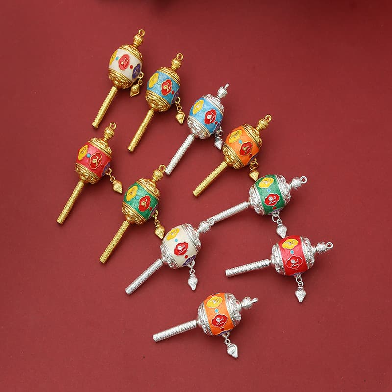 Source Factory Alloy Painted Prayer Wheel Tibetan-style Small Drum Spinning Wheel Tantric Charm Car Bag Hanging Wholesale