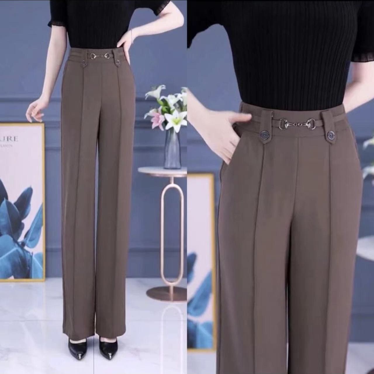 New Slim Straight Leg Pants for Mom Spring Summer Stretch Casual Trousers High Waist Slim Fit Simple Women's Pants