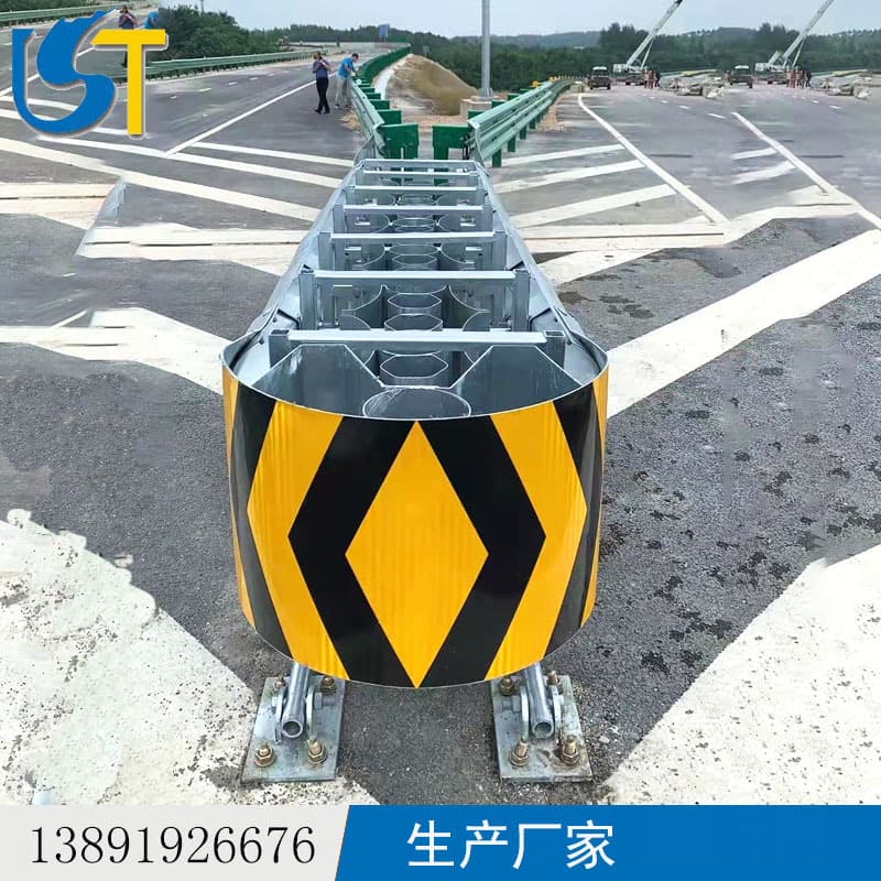 TB and TS guided crash cushions for highway toll booths and forks, TA vehicle impact reduction pads.