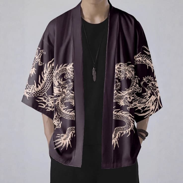 Haori Kimono Cardigan Street Japanese Trendy Style Fierce Dragon Print Unisex Thin Jacket Taoist Robe Summer Style