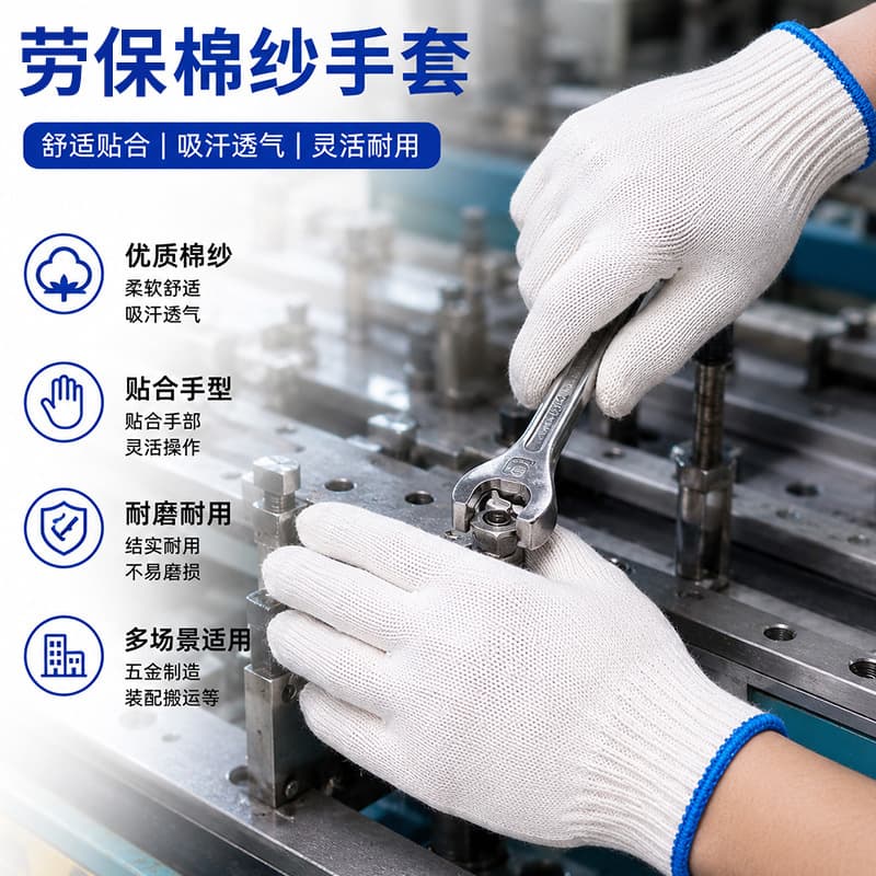 Work Gloves, Wear-Resistant Cotton Yarn, Thin & Thick Options, White Cotton/Nylon, for Laborers, Men, Construction Work