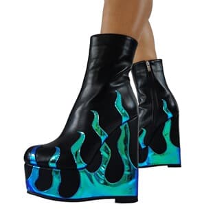 Overseas Sexy Halloween Gothic Flame Wedge Thick Sole High Heel Large Size 44 Women's Ankle Boots B510-05