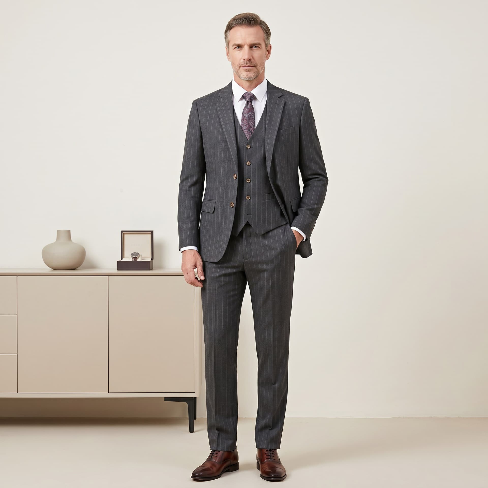 Men's Plaid Suit Set Business Formal Wear Hot Selling Export Model