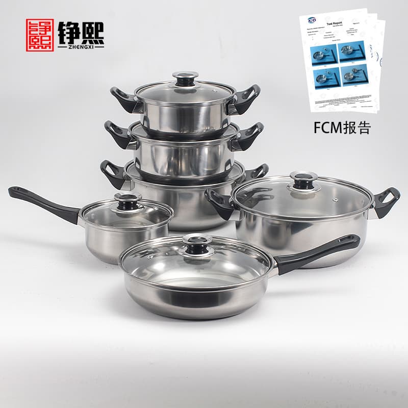 12-Piece Cross-Mirror Pot Set Stainless Steel Cookware Set with Frying Pan