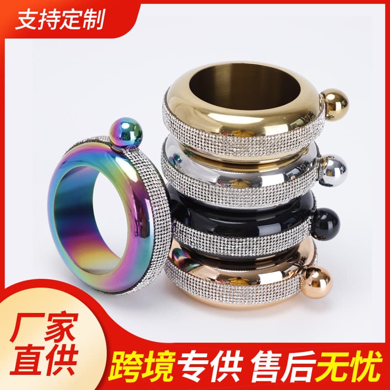 304 Stainless Steel Rhinestone Bracelet Flask, Women's 3.5oz Round Electroplated Liquor Bottle Bracelet Flask Wholesale