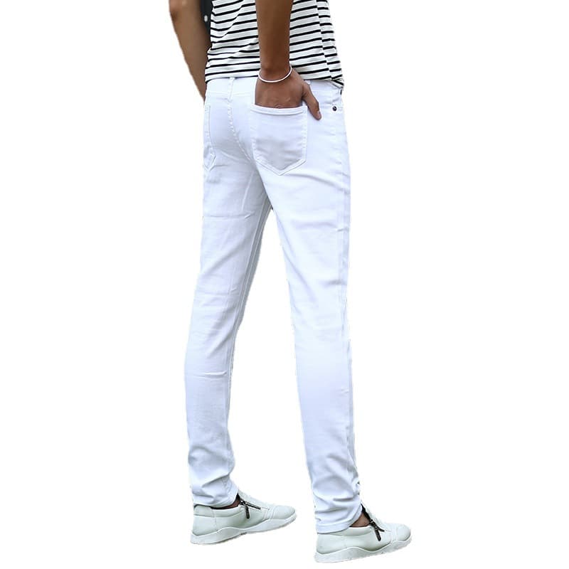 Men's White Jeans 2025 Spring New Stretch Slim Tapered Pants Korean Style Youth Fashion Long Pants