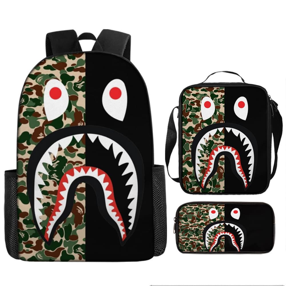 Cross-Border New Camouflage Color Matching Shark Student Schoolbag Digital Printing Large Capacity Cartoon Animation Backpack