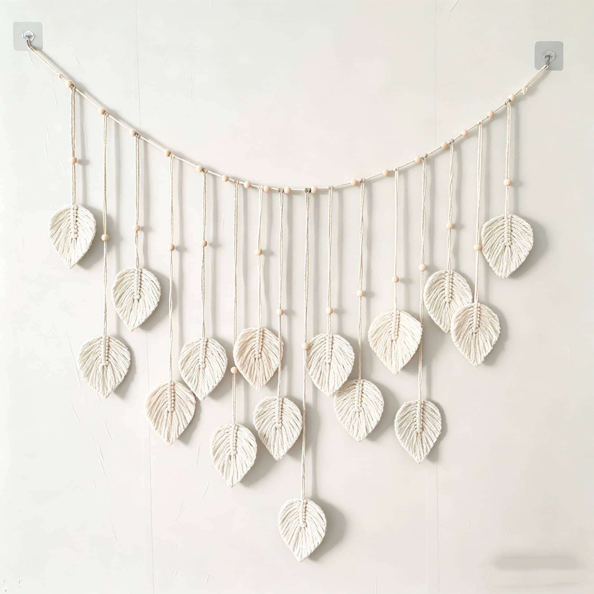 Nordic Ins Style Cotton Rope Woven Leaf Tapestry Wall Hanging Decorative Tassel Wooden Bead Handmade Ornament