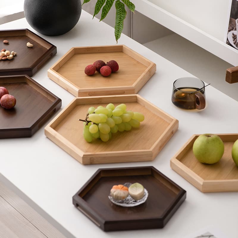 Modern Chinese Small Tea Tray Wooden Tray Home Hotel Tea Tray Right Angle Tea Set Bamboo Tray with Handle