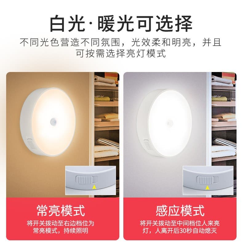 LED Charging Wireless Magnetic Human Sensor Smart Night Light for Kitchen Cabinet Entryway Wardrobe