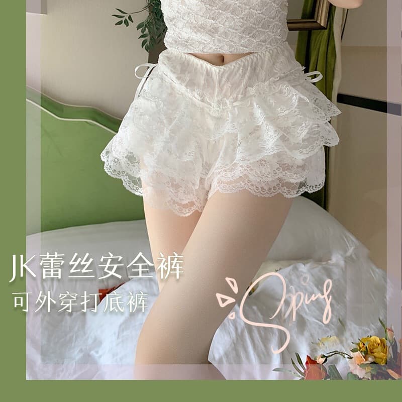 Cake Skirt Five-Layer Lace Safety Pants Leggings Anti-Exposure Wearable Outside Summer Ice Silk Pumpkin Pants Pettiskirt Support