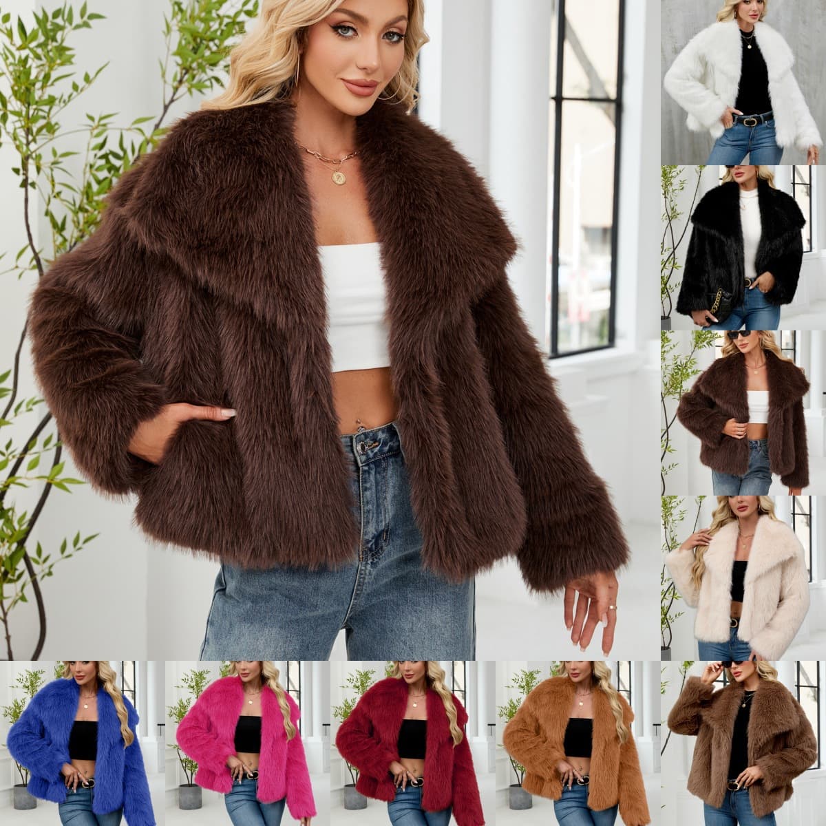 European and American TK Cross-border Women's Autumn and Winter New Faux Fur Jacket Short Plush Coat