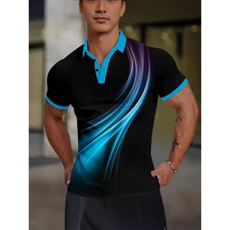 2025 Cross-border AliExpress 3D Geometric Men's Sports Polo Shirt Golf Gym Short Sleeve Summer
