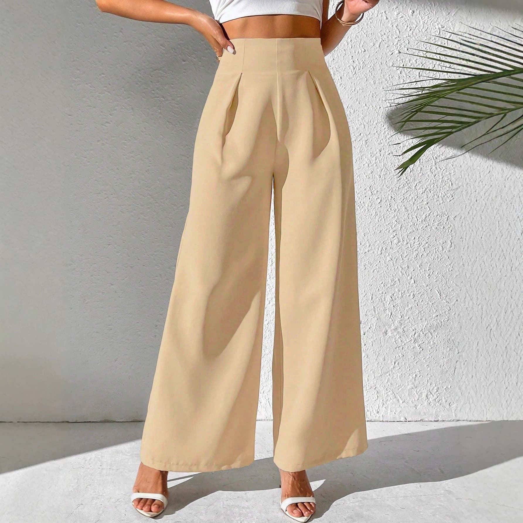 2025 European and American clothing cross-border foreign trade new style elegant solid color high waist drape wide leg formal pants trousers suit pants