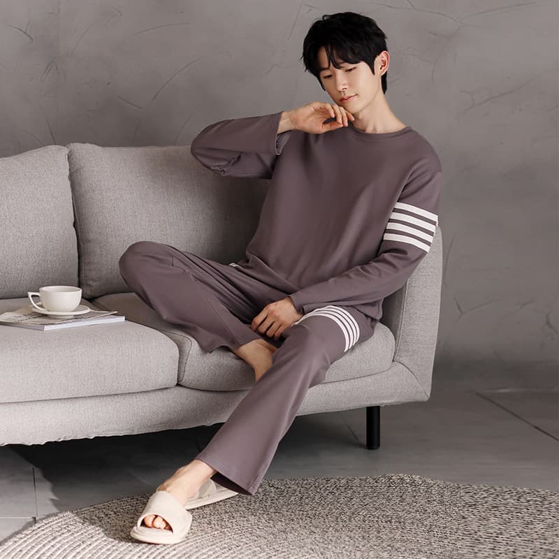 Men's Spring/Autumn Cotton Long Sleeve Long Pants Round Neck Sporty Plus Size Homewear Casual Set, Wearable Outside