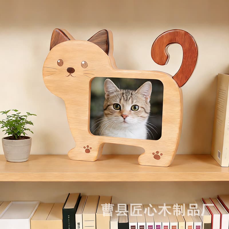 Solid wood cute cat commemorative photo frame mini cartoon cat photo frame wooden desktop couple photo frame ornaments