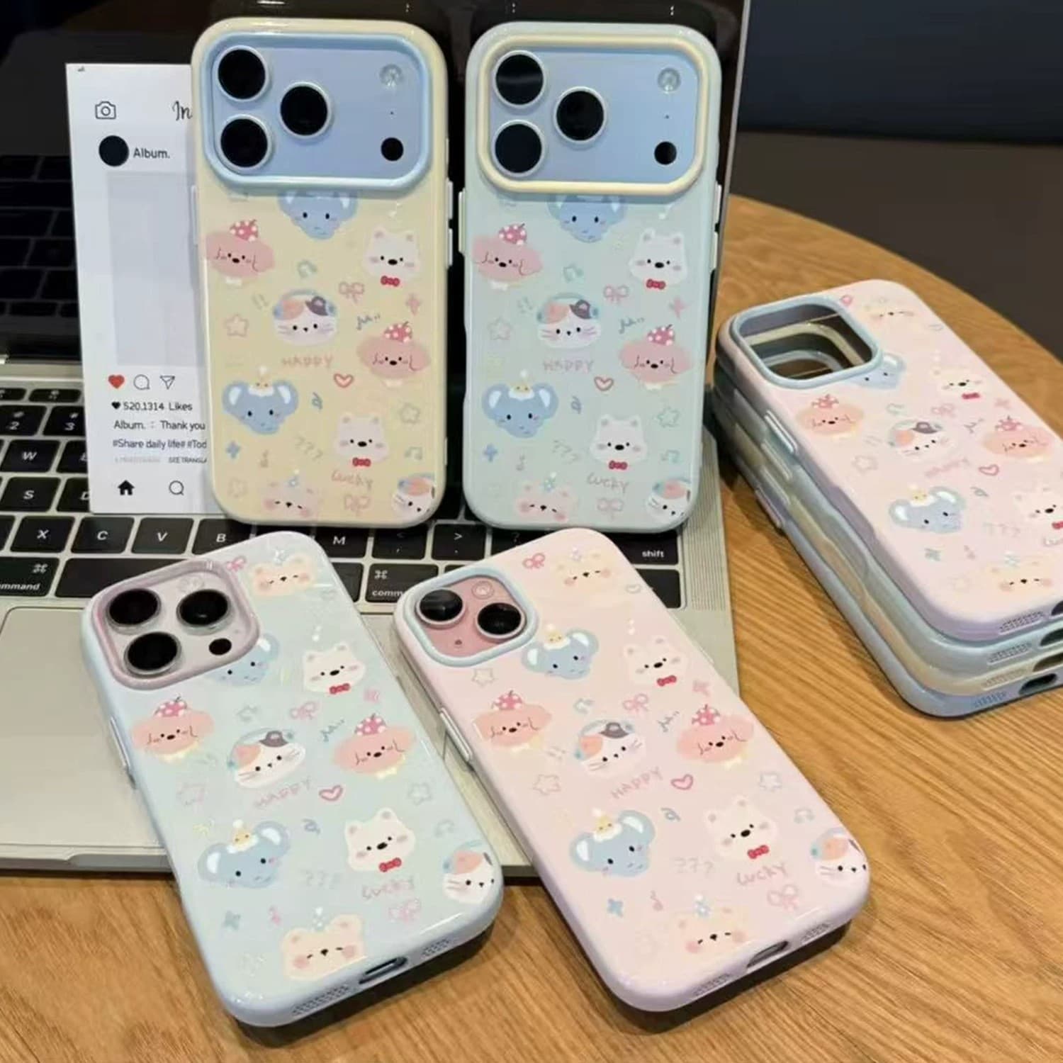 Dainty Hearts and Stars Cute Small Animals Phone Case for iPhone 17 Sweet Style iPhone 18 Protective Cover