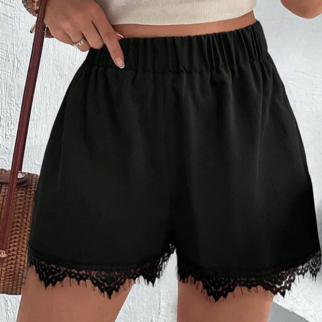 Women's In-Stock 2025 Cross-Border New Solid Color Elastic Waist Lace Trim Shorts Fashion Versatile
