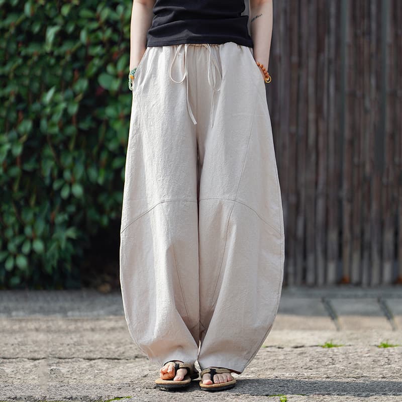 Chinese Style Linen Pants for Men Summer Thin Cotton Linen Wide Leg Pants New Chinese Retro Men's Pants Plus Size Loose Pants