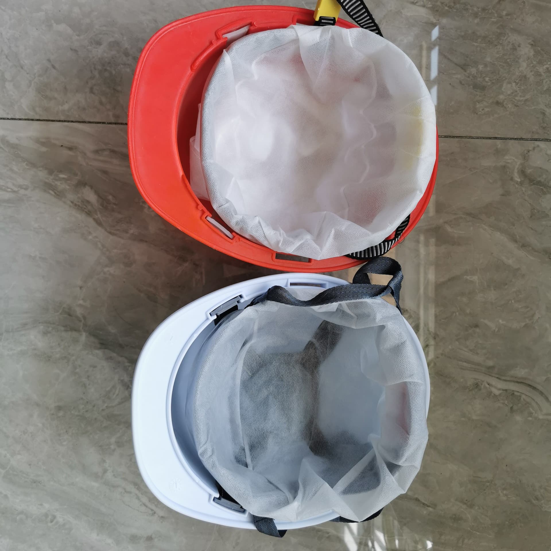 Disposable Helmet Liner - Non-Woven Sweat-Absorbing Breathable Helmet Inner Liner, Hygienic Cap Cover in Blue and White by Zhao Zhiwu