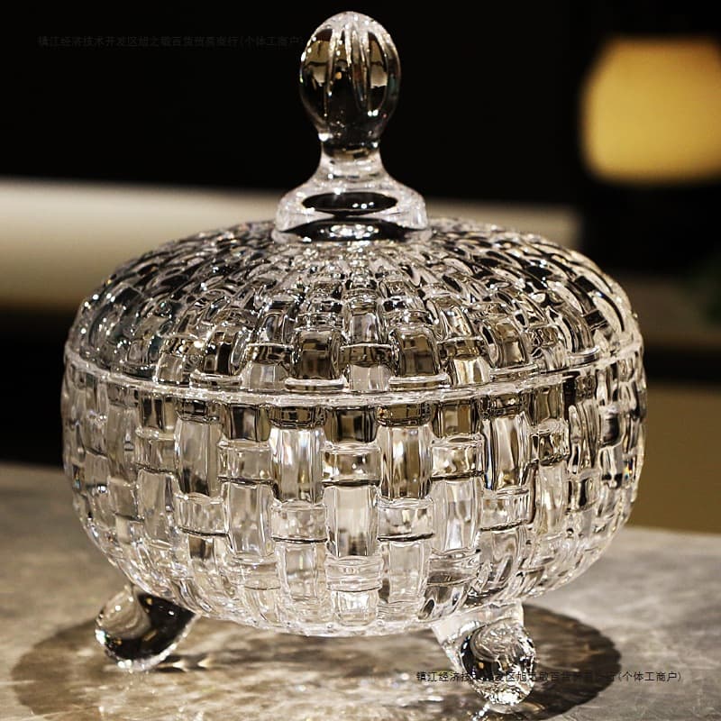 2025 Crystal Glass Candy Jar and Sugar Bowl, Living Room Coffee Table Decor, Household Salad Bowl for Candy, Dried Fruit, and Fruit Plate