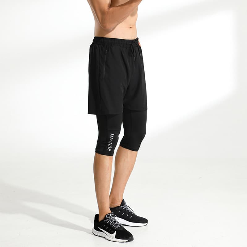 Men's 3/4 Length Quick-Dry Fitness Sports Shorts for Summer, New Brand Double-Layer Breathable Cross-Border Two-Layer Shorts
