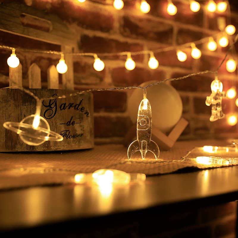 Factory Wholesale Astronaut LED String Lights Rocket Space Decorative Fairy Lights Kids Room Decoration Battery Box String Lights