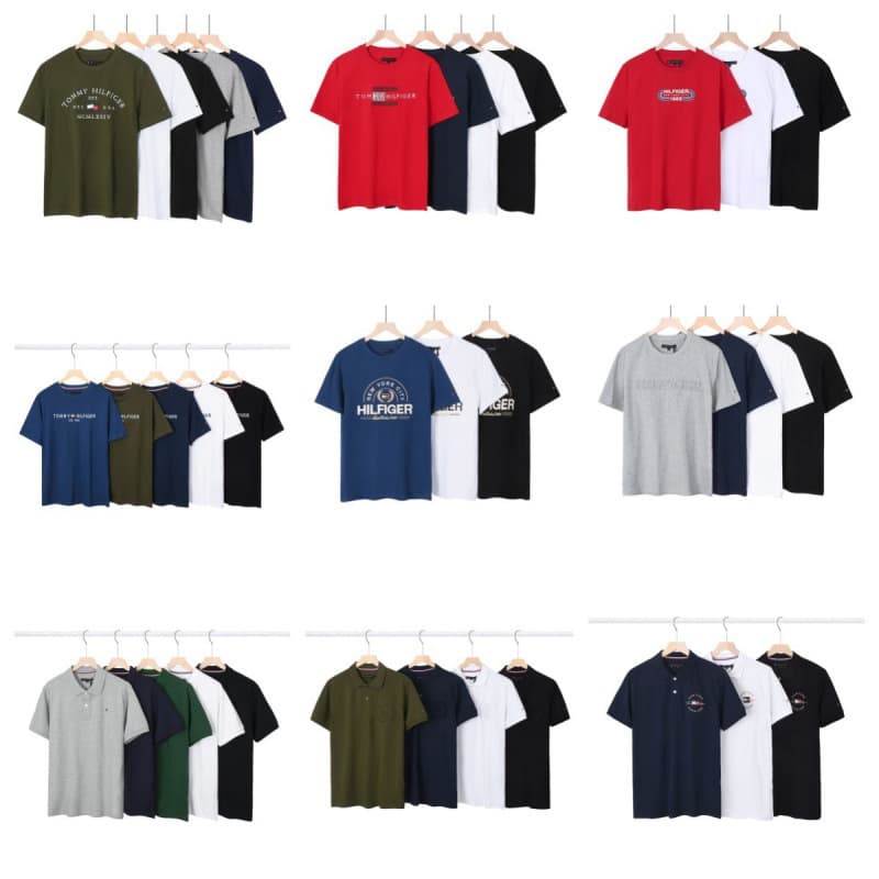 Wholesale Summer Tommy Short Sleeve LOGO Print Men's Turn-down Collar Long Sleeve T-Shirt Casual Half Sleeve