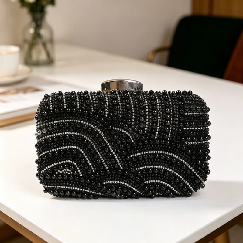 European and American vintage pearl dinner bag handmade bead embroidered acrylic bag ladies banquet temperament hand-held shoulder crossbody bag