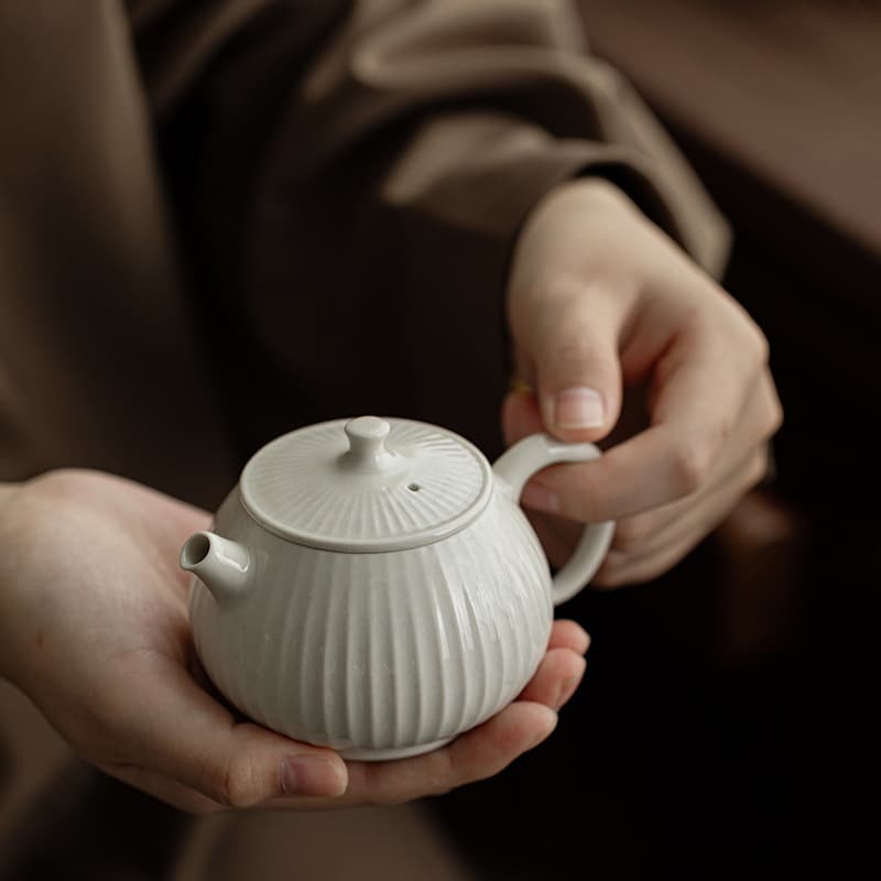 Shulan Plant Ash Ancient Clay Ribbed Gongfu Teapot Hand-Held Teapot Ribbed Teapot with Ball Filter Scholar's Teapot