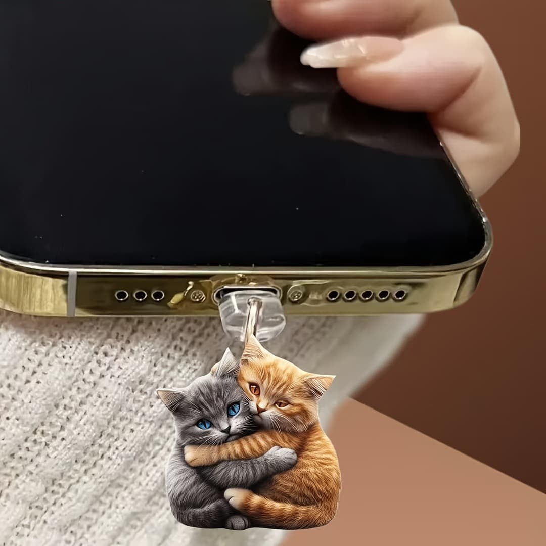 Cross-Border Bestseller 2D Acrylic Cute Charming Cat Couple Design Oval Interface Port Decorative Pendant