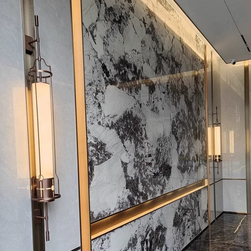 New Chinese Style Wall Lamp, Personalized Villa Corridor Imitation Marble Lobby Wall Light, Designer Living Room Background Wall Long Arm Light