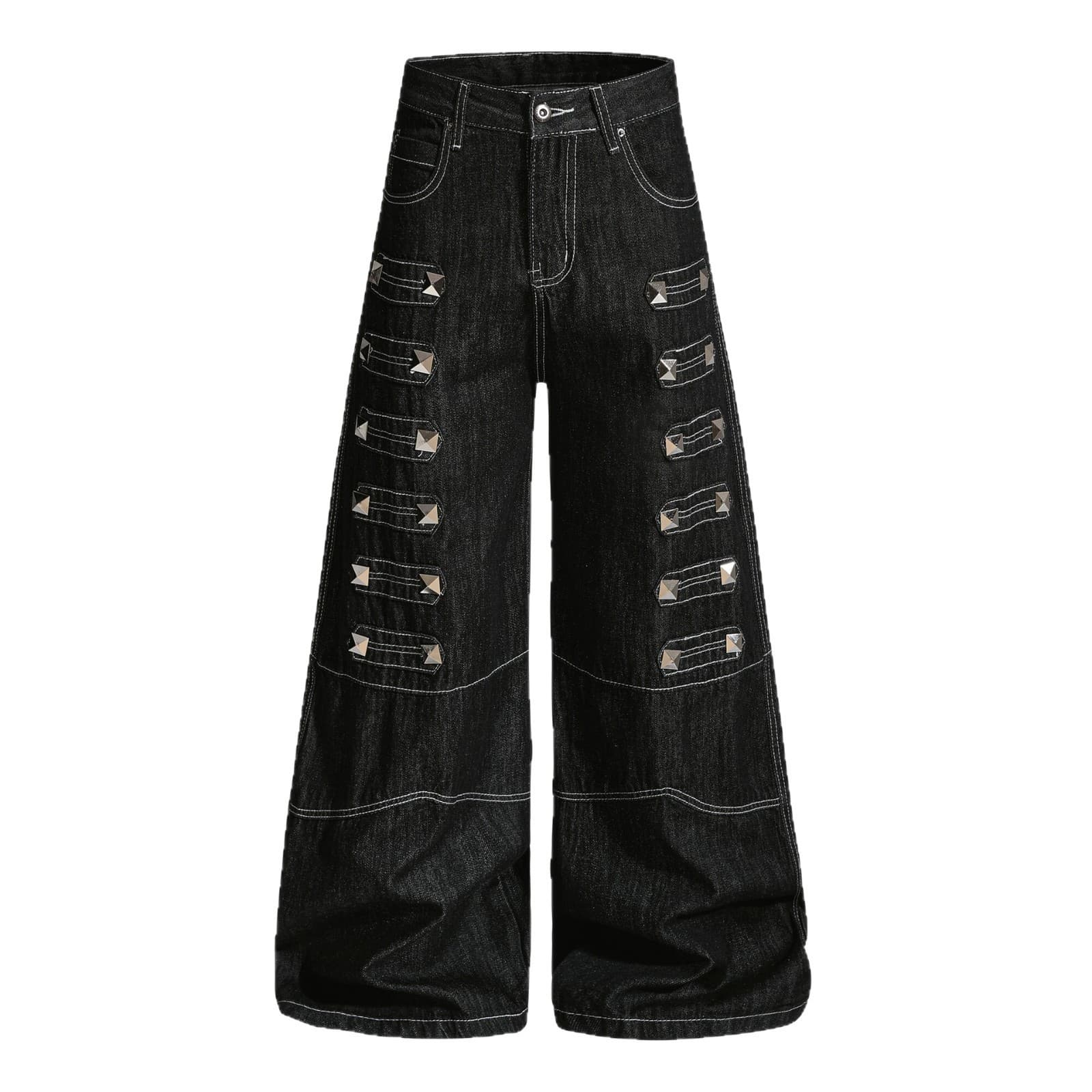 Cross-border trade American-style heavy-duty rivet visible stitching design raw denim jeans unisex Yabi punk slight flare pants