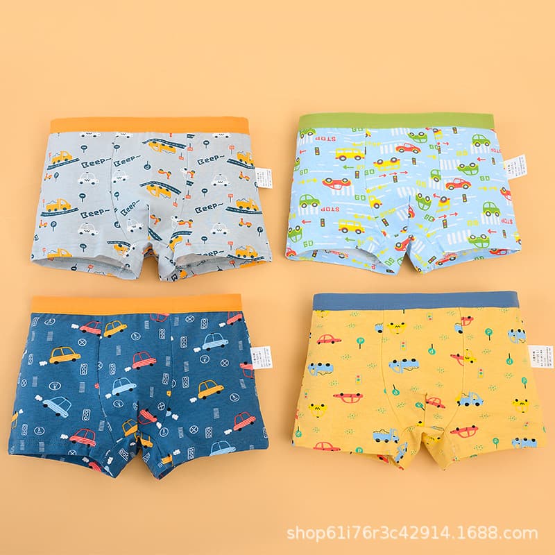 Boys' Cotton Boxer Briefs with Cartoon Dinosaur Pattern, Pure Cotton Underwear for Toddlers and Kids, Wholesale