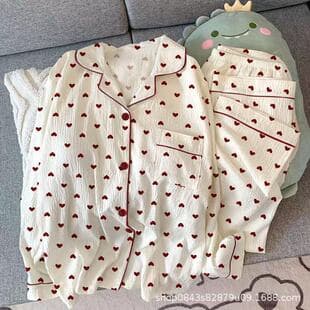 Cloud Cotton High Appearance Pajamas for Women Summer Small Heart Sweet Cute Short Sleeve Shorts Plus Size Homewear Set